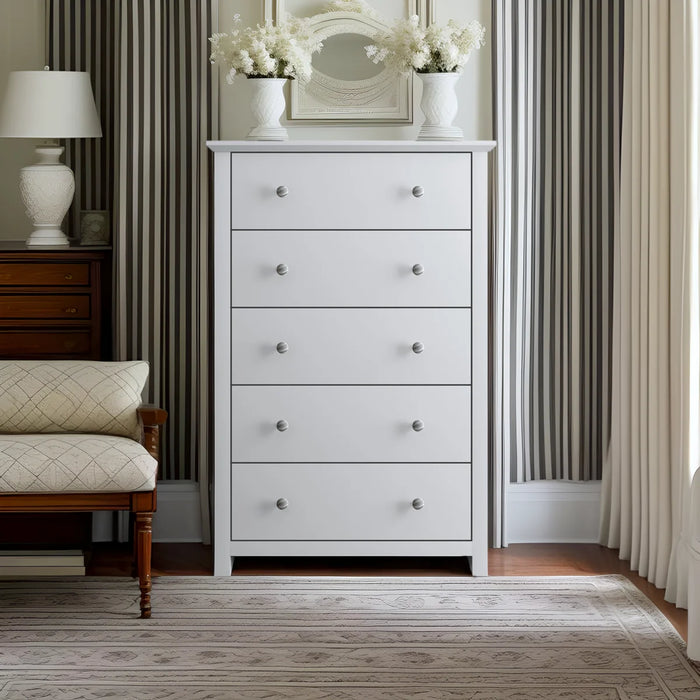 Tevrat 5 Drawers 31.1" W Dresser - Colour Matte White - OLLER 5 DRAWER CHEST (INTERLOCK) - WH