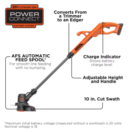 BLACK+DECKER 20V MAX Lithium-Ion Cordless 10 in. String Trimmer/Edger with 1.5Ah Battery and Charger (New)