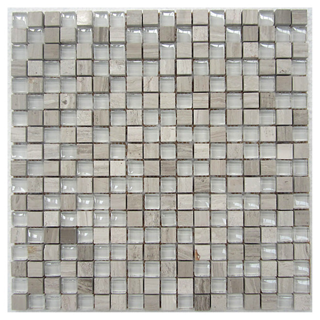 Glass and Marble Mosaic Clear and Beige Tiles