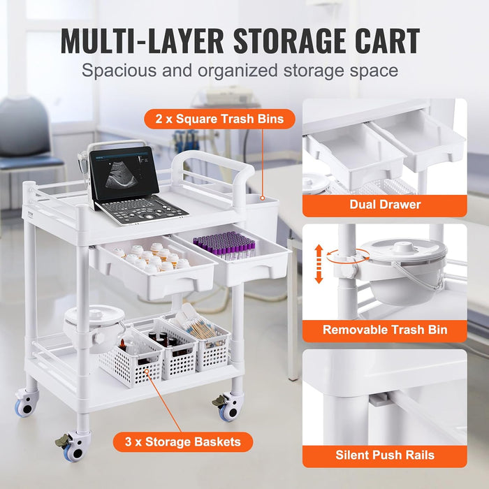 VEVOR 2 Tiers Lab Carts, Lab Utility Cart (New)