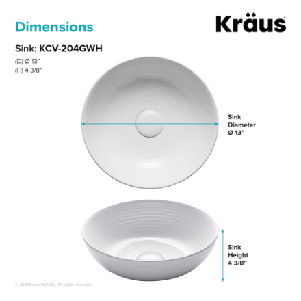 Kraus Viva 13 inch Round Porcelain Ceramic Vessel Sink in White (New)