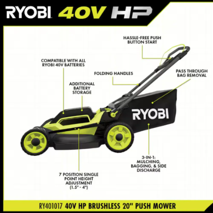Ryobi 40V HP BRUSHLESS 20" PUSH MOWER (Used) (Tool Only)