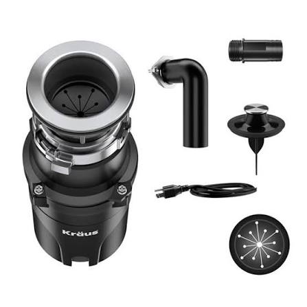 Kraus WasteGuard High-Speed 1/2 HP Continuous Feed Ultra-Quiet Motor Garbage Disposal