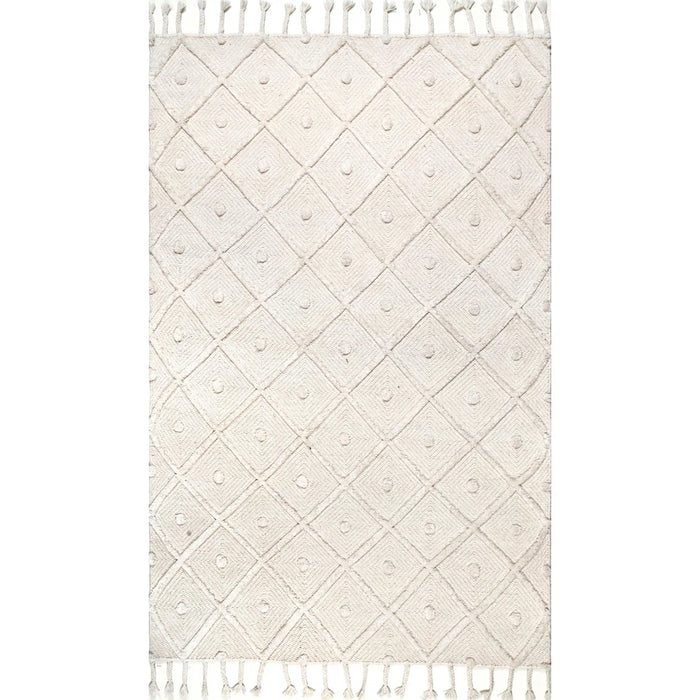 Whigham Moroccan Wool Tasseled Handmade Off-White Rug - Rug Size Rectangle 3' x 5' (NEW)