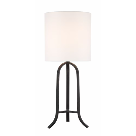 GlucksteinElements Wyatt 28-inch H Farmhouse Table Lamp with Flared Legs Black Metal Base and White Linen Fabric Shade (New)