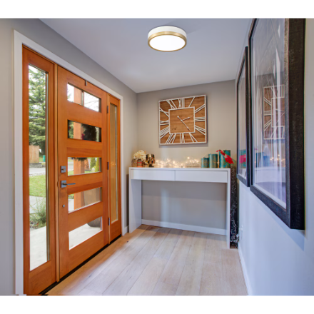 Z-Lite Algar Matte White + Modern Gold 12 inch 1 Light Flush Mount (New)