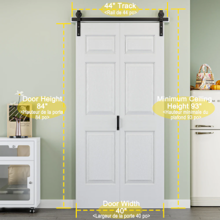 Ark Design 40". x 84" 6-Panel MDF Bi-Fold Sliding Barn Door with Hardware Kit and Handle (New)