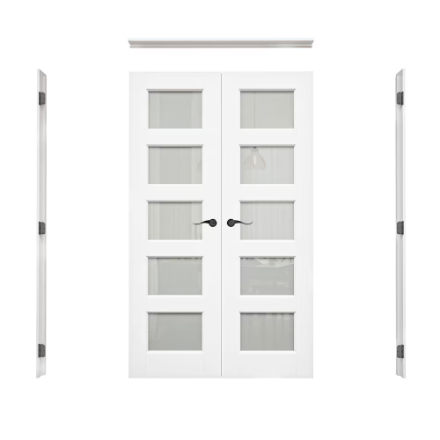 Ark Design 48" x 80" 5-Lite Frosted Glass Solid Core Prehung Interior French Door