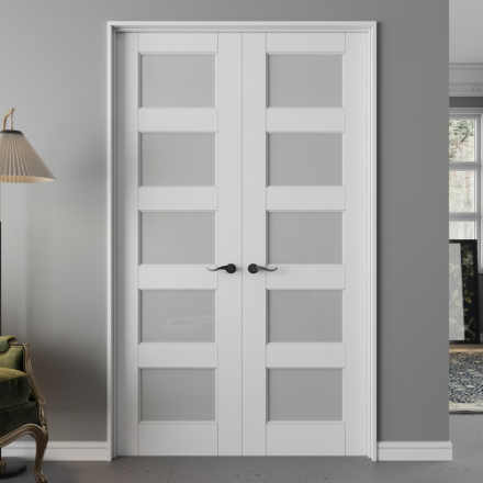 Ark Design 48" x 80" 5-Lite Frosted Glass Solid Core Prehung Interior French Door