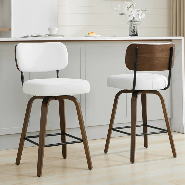 Swivel Upholstered Counter Stool With Wood Frame - Upholstery White, (Set of 3 Stools) - EB349CS3PUWHT