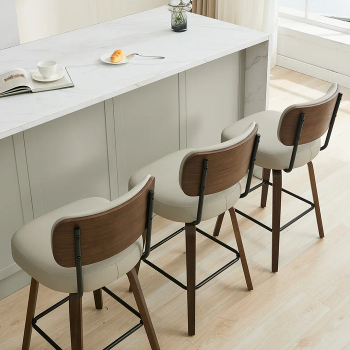 Swivel Upholstered Counter Stool With Wood Frame - Upholstery White, (Set of 3 Stools) - EB349CS3PUWHT