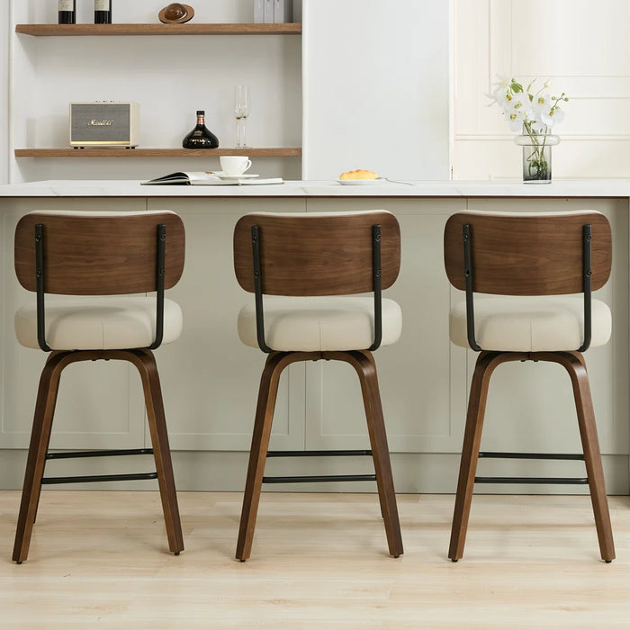 Swivel Upholstered Counter Stool With Wood Frame - Upholstery White, (Set of 3 Stools) - EB349CS3PUWHT