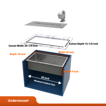 32 in. W Single Bowl Rectangular Stainless Steel Undermount Kitchen Sink with Bottom Grid and Strainer Included
