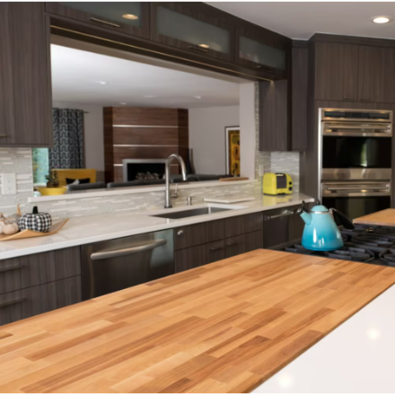 Hardwood Reflections 4ft. L x 30 inch D Unfinished Birch Butcher Block Desktop Countertop with Eased Edge