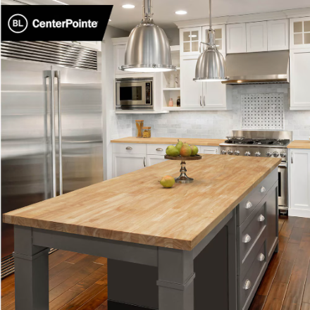 CenterPointe 96 in. / 8' Hevea Finger-Jointed Butcher Block Countertop