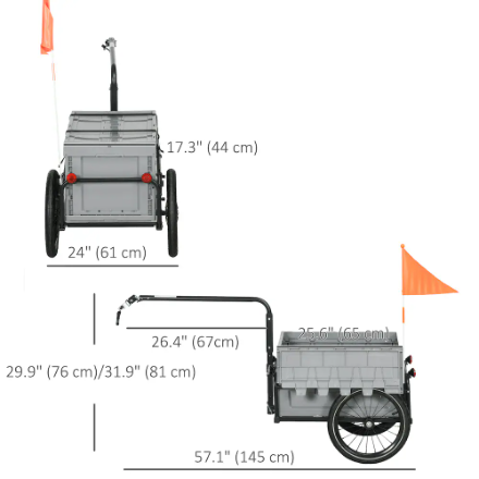 Aosom 40 kg (88 lb.) Cargo Bike Trailer with Removable Storage Box, 30" (New)