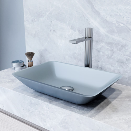 VIGO Sottile 18"L x 13"W x 4"H Modern Glass Rectangular Vessel Bathroom Sink in Metallic (New)