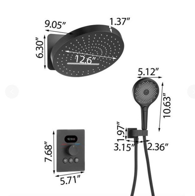 Boyel Living 3-Spray Thermostatic Shower System in Matte Black (New)