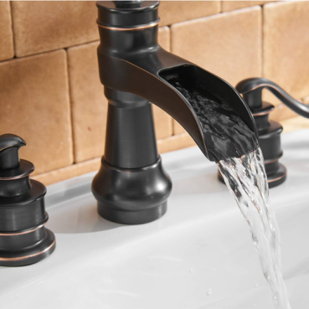 BWE 8 inch Waterfall Widespread 2-Handle Bathroom Faucet with Pop-up Drain Assembly in Oil Rubbed Bronze