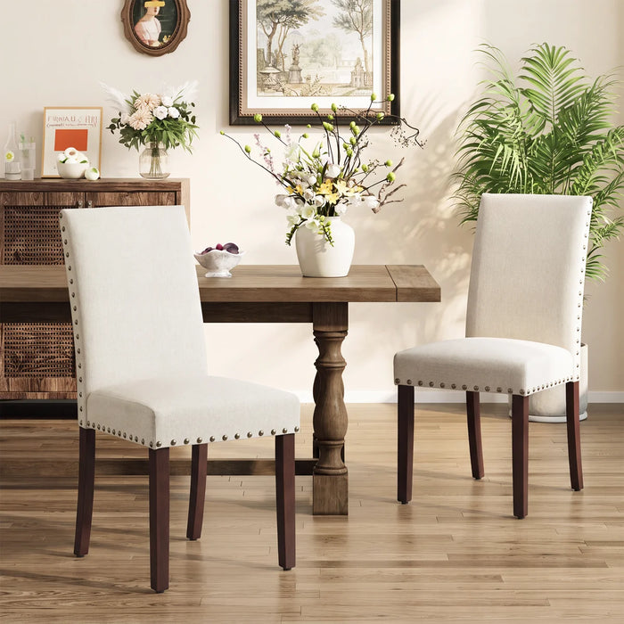 Upholstered Solid Wood Dining Chair Side Chair - Upholstery Colour Beige - WF-6870-Beige-F