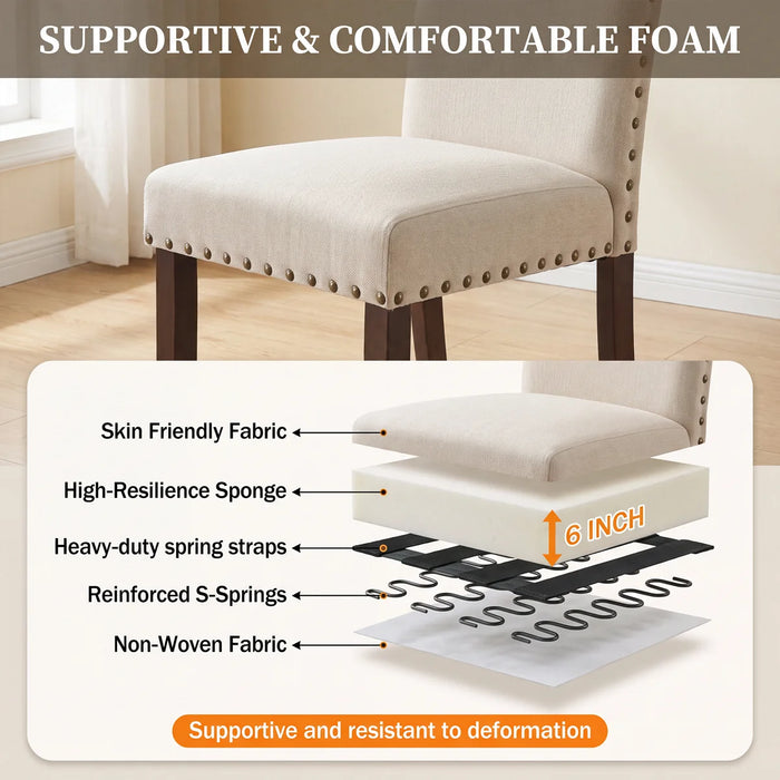 Upholstered Solid Wood Dining Chair Side Chair - Upholstery Colour Beige - WF-6870-Beige-F