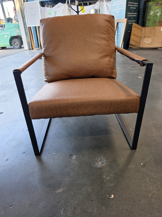 Moolchand Faux Leather Upholstered Waiting Room Accent Chair with Metal Legs - Fabric OR Leather Type Camel Faux Leather - RUSHI-W135958321