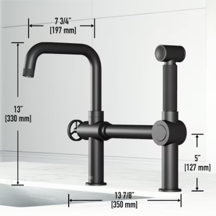 VIGO Cass 13" Single-Handle High-Arc Widespread Bridge Kitchen Faucet with Pull-Out Sprayer