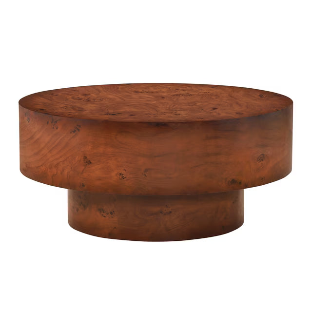 Modern 31.5" Round Coffee Table with Burl Veneer Finish, Walnut (new)