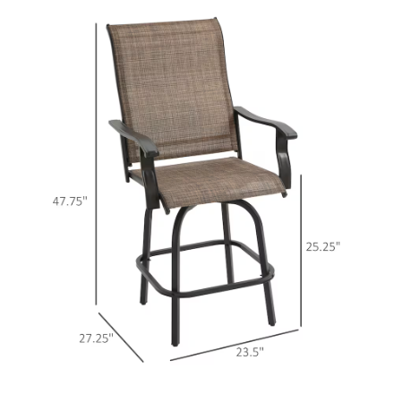 Outsunny Outdoor Patio Bistro Set of 2 Bar Height Patio Chairs, Brown