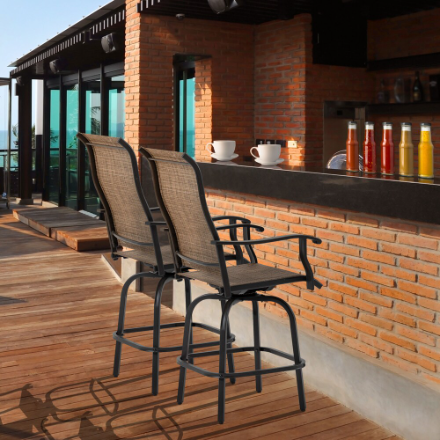 Outsunny Outdoor Patio Bistro Set of 2 Bar Height Patio Chairs, Brown