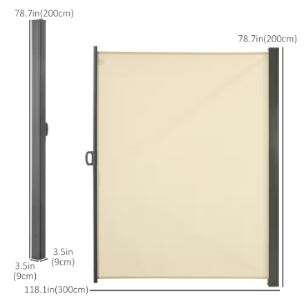 Outsunny 118" x 79" Retractable Side Awning in Cream White
