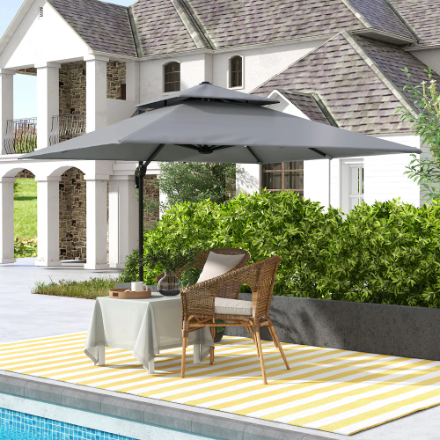 Outsunny 10 ft. x 10 ft. Cantilever Patio Umbrella, Light Grey