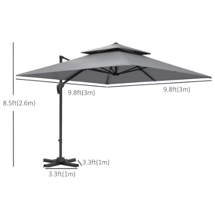 Outsunny 10 ft. x 10 ft. Cantilever Patio Umbrella, Light Grey