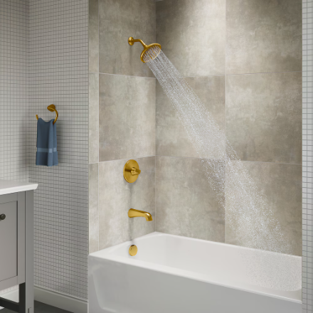 Kohler Cursiva Single-Handle 3-Spray Tub and Shower Faucet in Brushed Modern Brass