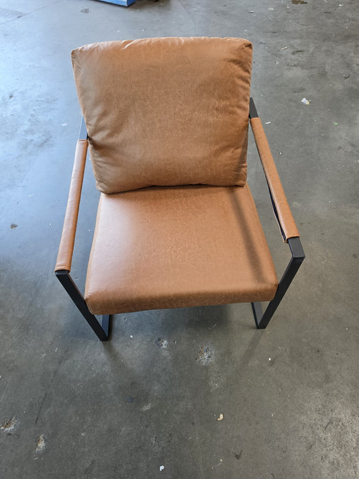 Moolchand Faux Leather Upholstered Waiting Room Accent Chair with Metal Legs - Fabric OR Leather Type Camel Faux Leather - RUSHI-W135958321