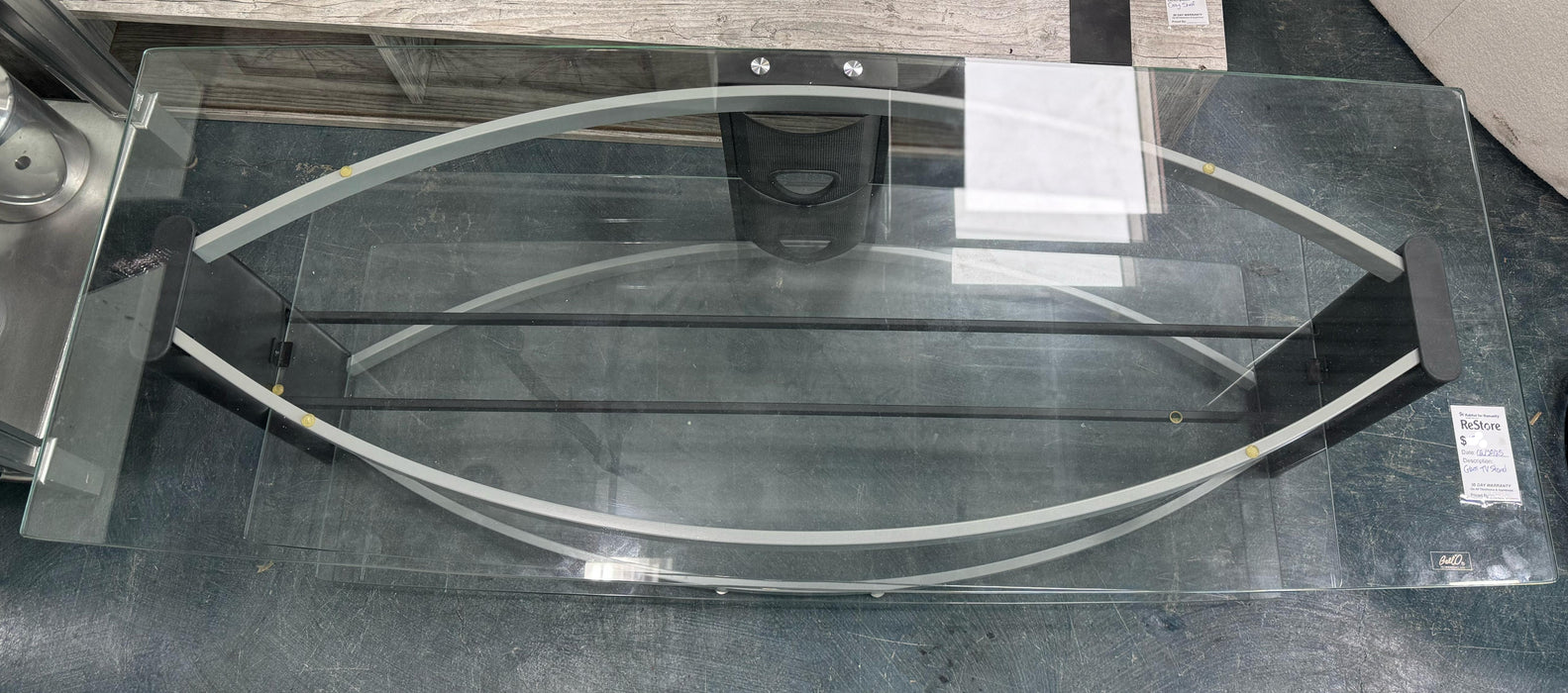 Glass TV Stand with Black & Silver Frame