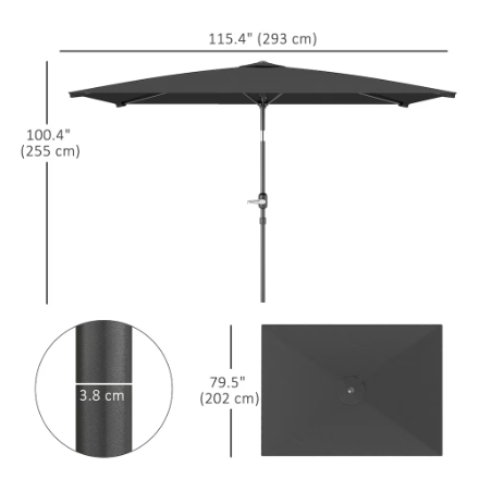 Outsunny Rectangle Aluminum Tilt Patio Umbrella in Dark Grey