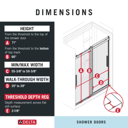 Delta Classic 500 60" W x 71" H Frameless Barndoor Sliding Shower Door (Black)