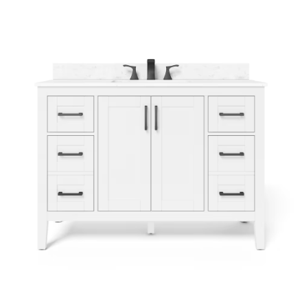Ellia 48-inch W x 20-inch D 2-Door & 6-Drawer Whitey Wood Bathroom Vanity (Minor Damage)