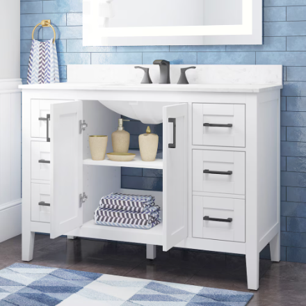 Ellia 48-inch W x 20-inch D 2-Door & 6-Drawer Whitey Wood Bathroom Vanity (Minor Damage)