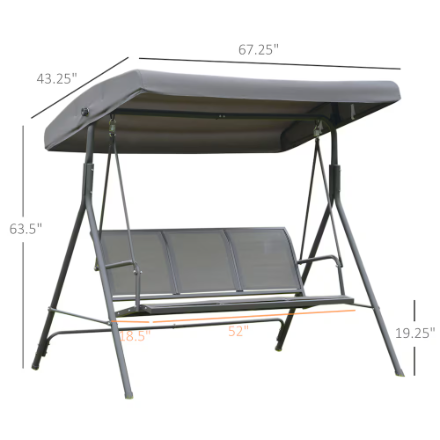 Outsunny Swing Chair 3 Seater Sturdy and Weather Resistant Garden Hammock Seat Grey (new)