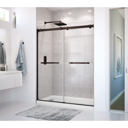 MAAX Duel 56 to 58.5" W x 70.5 to 74" H Frameless ByPass Sliding Shower Door in Dark Bronze (New)