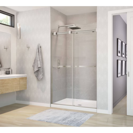 MAAX Duel 44-47" W x 70.5-74" H Frameless ByPass Sliding Shower Door in Brushed Nickel