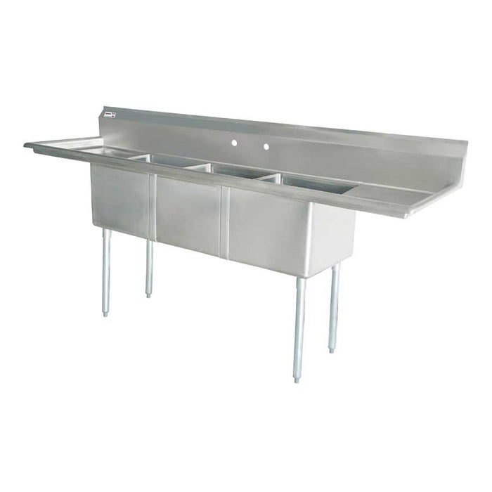 Commerical Grade 90 in. Three Compartment Stainless Steel Sink With Rinsing Assembly and Faucet (new)