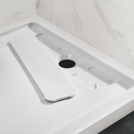 Ove Decors Erika 54 in. L x 32 in. W x 2.8 in. H Shower Pan Base with Hidden Side Drain in White (New)