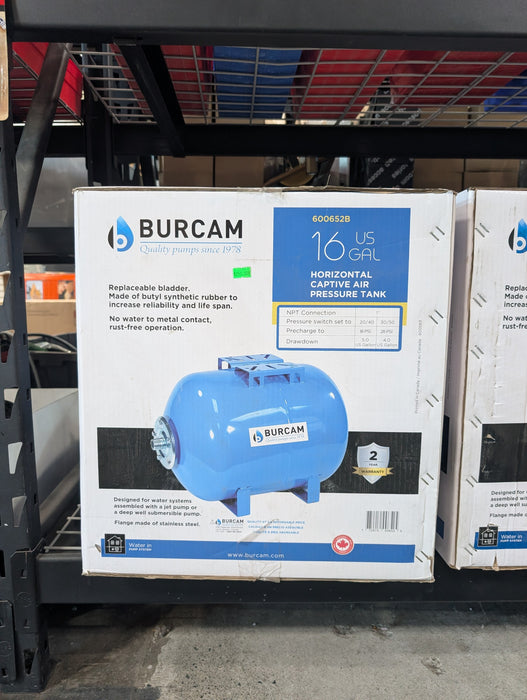 Burcam 16 US Gallon (60L) Horizontal Pressure Tank (new)