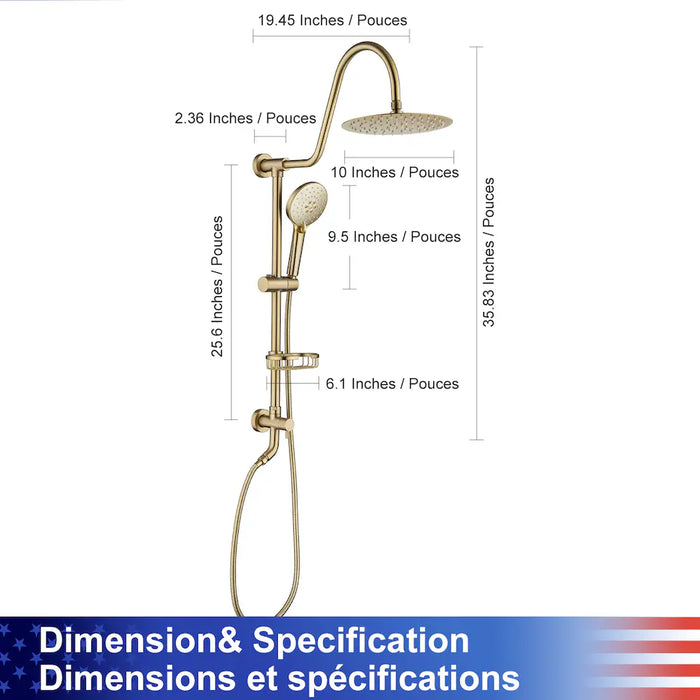 RAINLEX Single-Handle Complete Shower System with Handshower in Brushed Gold (New)