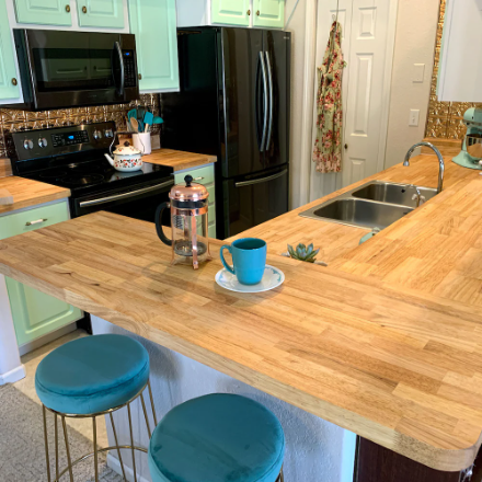 Hardwood Reflections 8 ft. L x 25 inch D Unfinished Hevea Butcher Block Countertop with Square Edge