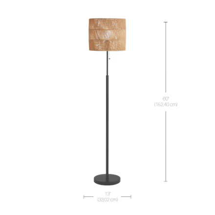 60-inch H 1-Light Matte Black Floor Lamp with Natural Fabric Shade (New)