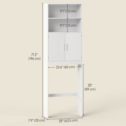 HOMCOM 77" H Over The Toilet Storage Cabinet with Adjustable Shelf in White